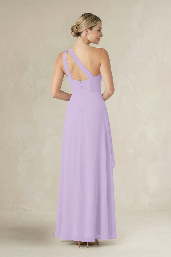 One - Shoulder Sheath Ruched Ruffled Bridesmaid Dress in Lavender - SHE IS ME Bridesmaid Dresses