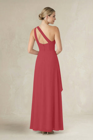 One - Shoulder Sheath Ruched Ruffled Bridesmaid Dress in Merlot - SHE IS ME Bridesmaid Dresses