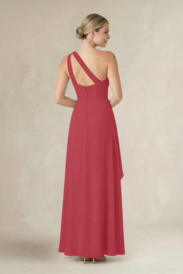 One - Shoulder Sheath Ruched Ruffled Bridesmaid Dress in Merlot - SHE IS ME Bridesmaid Dresses