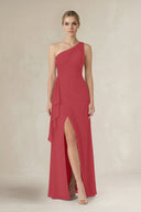 One - Shoulder Sheath Ruched Ruffled Bridesmaid Dress in Merlot - SHE IS ME Bridesmaid Dresses