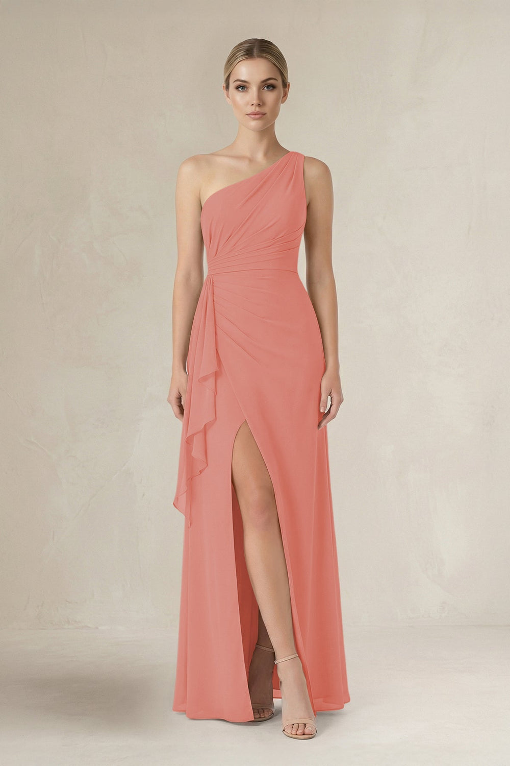 One - Shoulder Sheath Ruched Ruffled Bridesmaid Dress in Mulberry - KISS BRIDAL Bridesmaid Dresses