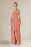 One - Shoulder Sheath Ruched Ruffled Bridesmaid Dress in Mulberry - SHE IS ME Bridesmaid Dresses