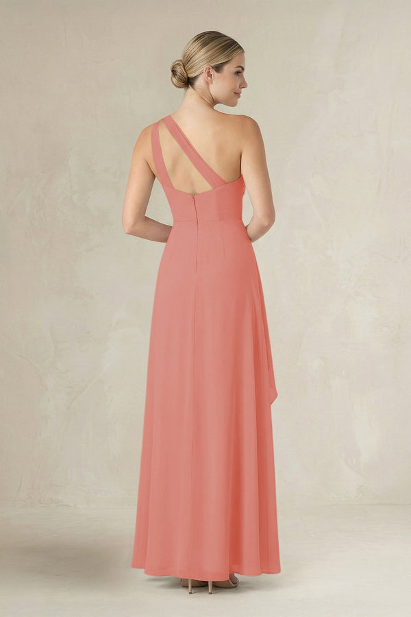 One - Shoulder Sheath Ruched Ruffled Bridesmaid Dress in Mulberry - SHE IS ME Bridesmaid Dresses