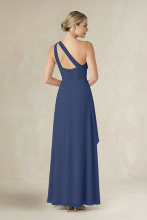One - Shoulder Sheath Ruched Ruffled Bridesmaid Dress in Navy - SHE IS ME Bridesmaid Dresses