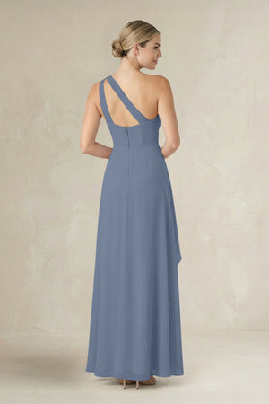 One - Shoulder Sheath Ruched Ruffled Bridesmaid Dress in Neptune - SHE IS ME Bridesmaid Dresses