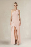 One - Shoulder Sheath Ruched Ruffled Bridesmaid Dress in Pale Blush - SHE IS ME Bridesmaid Dresses