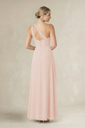 One - Shoulder Sheath Ruched Ruffled Bridesmaid Dress in Pale Blush - SHE IS ME Bridesmaid Dresses