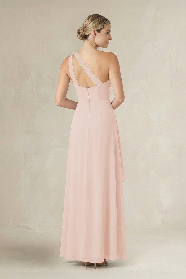 One - Shoulder Sheath Ruched Ruffled Bridesmaid Dress in Pale Blush - SHE IS ME Bridesmaid Dresses
