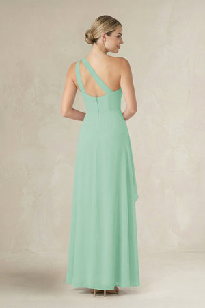 One - Shoulder Sheath Ruched Ruffled Bridesmaid Dress in Pale Pistachio - SHE IS ME Bridesmaid Dresses