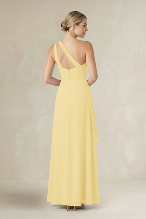 One - Shoulder Sheath Ruched Ruffled Bridesmaid Dress in Pastel Yellow - SHE IS ME Bridesmaid Dresses