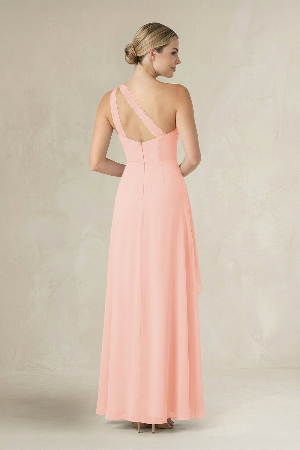 One - Shoulder Sheath Ruched Ruffled Bridesmaid Dress in Rose Petal - KISS BRIDAL Bridesmaid Dresses