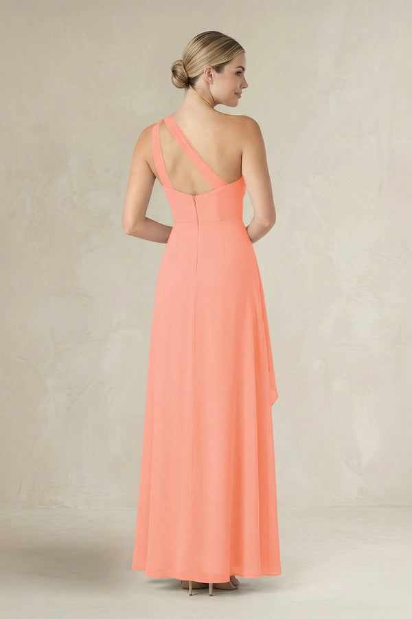 One - Shoulder Sheath Ruched Ruffled Bridesmaid Dress in Rosette - SHE IS ME Bridesmaid Dresses