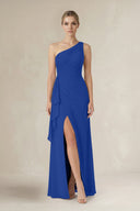 One - Shoulder Sheath Ruched Ruffled Bridesmaid Dress in Royal Blue - SHE IS ME Bridesmaid Dresses