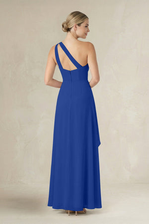One - Shoulder Sheath Ruched Ruffled Bridesmaid Dress in Royal Blue - SHE IS ME Bridesmaid Dresses