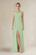 One - Shoulder Sheath Ruched Ruffled Bridesmaid Dress in Sage - SHE IS ME Bridesmaid Dresses
