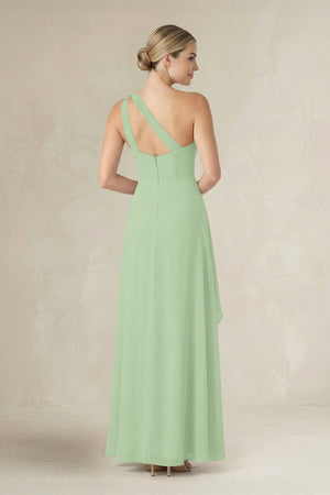 One - Shoulder Sheath Ruched Ruffled Bridesmaid Dress in Sage - SHE IS ME Bridesmaid Dresses