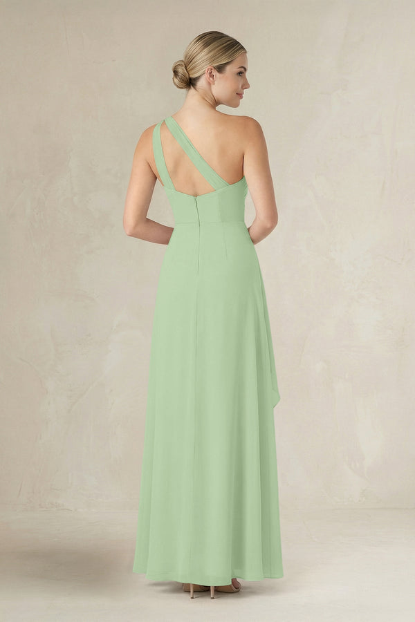 One - Shoulder Sheath Ruched Ruffled Bridesmaid Dress in Sage - SHE IS ME Bridesmaid Dresses