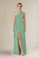 One - Shoulder Sheath Ruched Ruffled Bridesmaid Dress in Sea Glass - SHE IS ME Bridesmaid Dresses