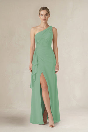 One - Shoulder Sheath Ruched Ruffled Bridesmaid Dress in Sea Glass - SHE IS ME Bridesmaid Dresses