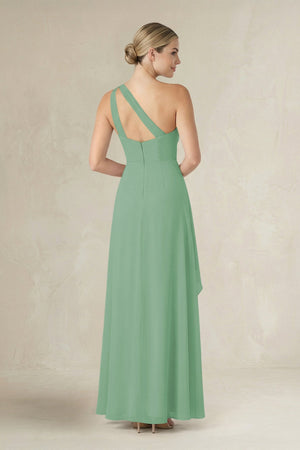 One - Shoulder Sheath Ruched Ruffled Bridesmaid Dress in Sea Glass - SHE IS ME Bridesmaid Dresses