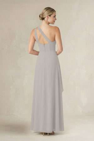 One - Shoulder Sheath Ruched Ruffled Bridesmaid Dress in Silver - SHE IS ME Bridesmaid Dresses