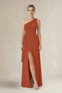 One - Shoulder Sheath Ruched Ruffled Bridesmaid Dress in Spice - SHE IS ME Bridesmaid Dresses