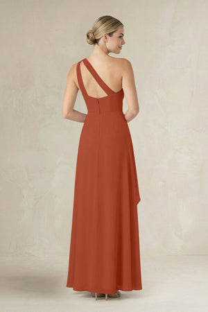 One - Shoulder Sheath Ruched Ruffled Bridesmaid Dress in Spice - SHE IS ME Bridesmaid Dresses
