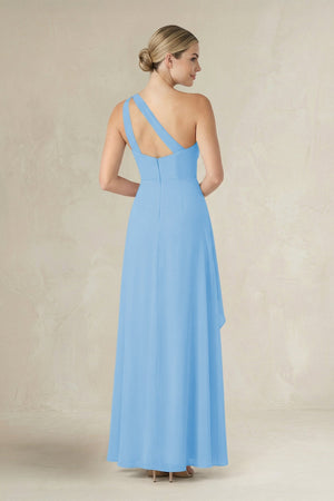 One - Shoulder Sheath Ruched Ruffled Bridesmaid Dress in Steel Blue - SHE IS ME Bridesmaid Dresses