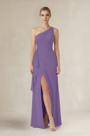 One - Shoulder Sheath Ruched Ruffled Bridesmaid Dress in Tahiti - SHE IS ME Bridesmaid Dresses