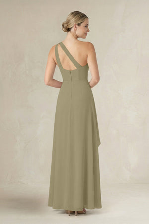 One - Shoulder Sheath Ruched Ruffled Bridesmaid Dress in Thyme - SHE IS ME Bridesmaid Dresses