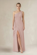 One - Shoulder Sheath Ruched Ruffled Bridesmaid Dress in Toffee - SHE IS ME Bridesmaid Dresses