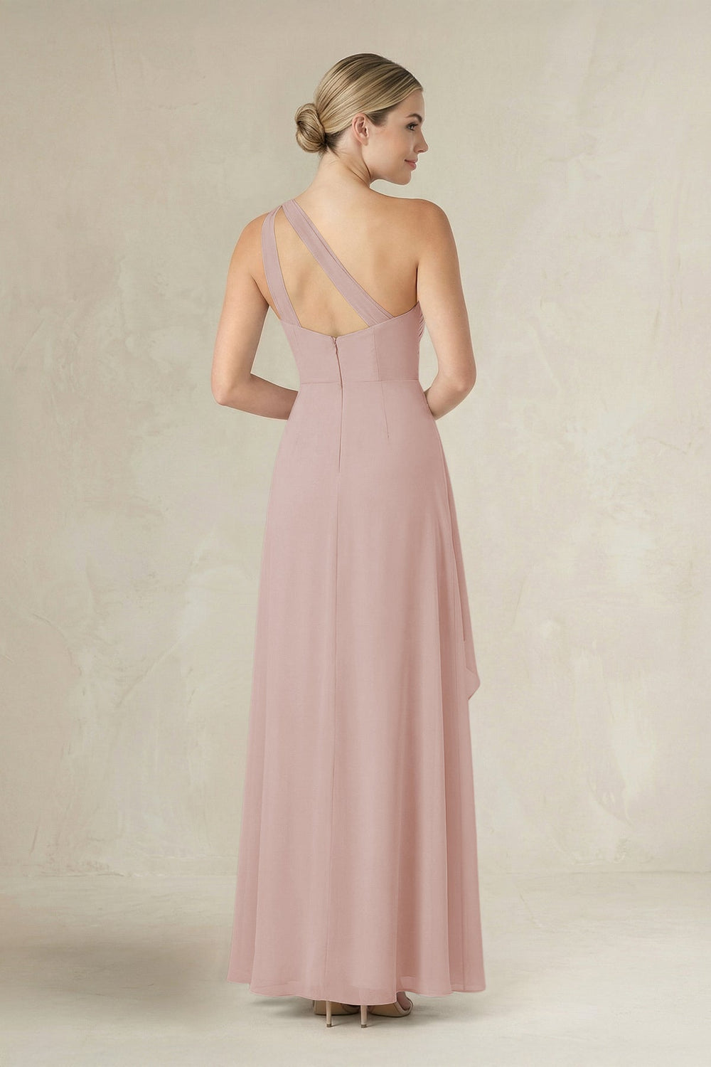 One - Shoulder Sheath Ruched Ruffled Bridesmaid Dress in Toffee - KISS BRIDAL Bridesmaid Dresses