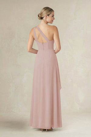 One - Shoulder Sheath Ruched Ruffled Bridesmaid Dress in Toffee - SHE IS ME Bridesmaid Dresses
