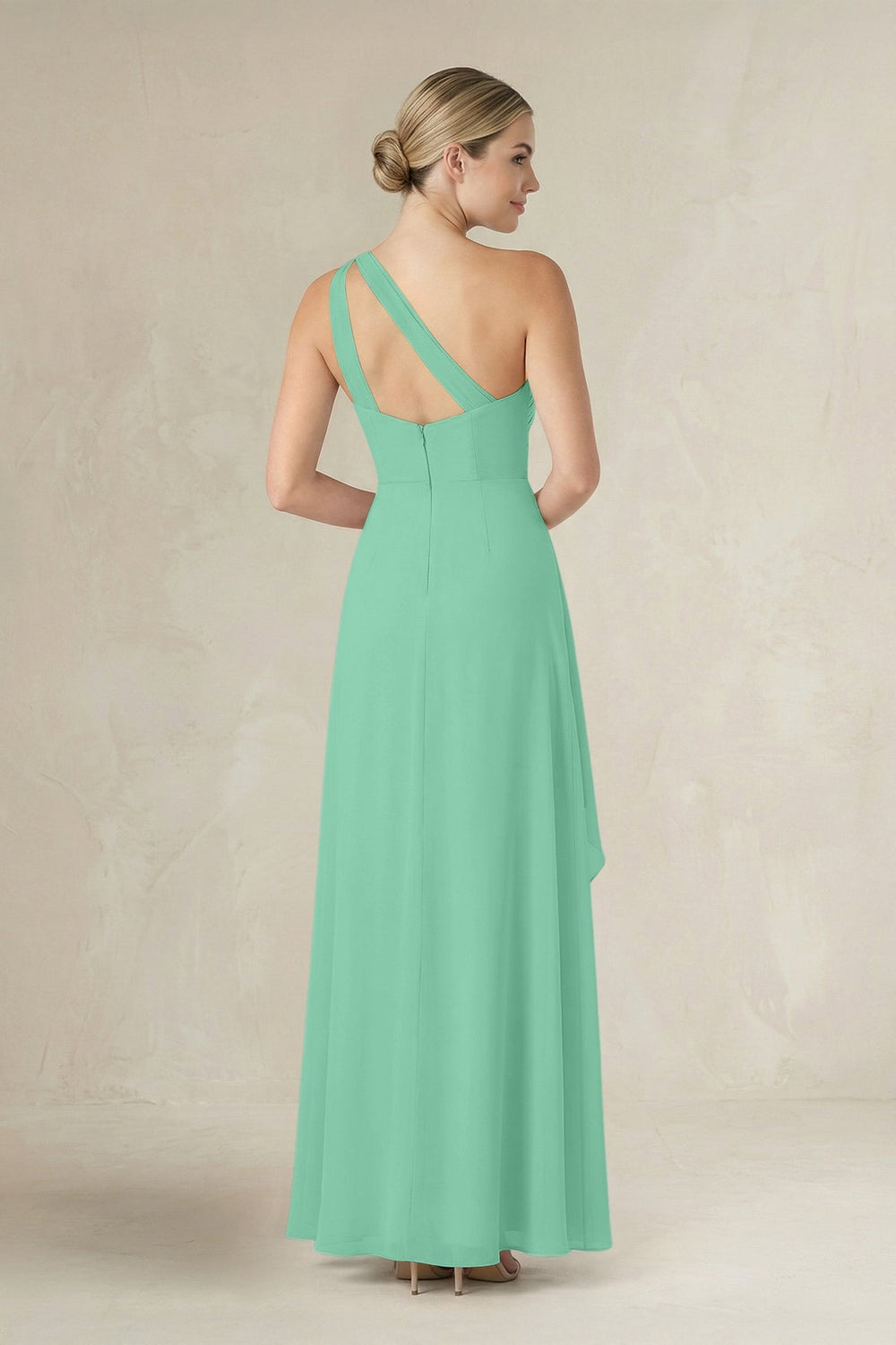 One - Shoulder Sheath Ruched Ruffled Bridesmaid Dress in Turquoise - KISS BRIDAL Bridesmaid Dresses
