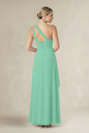 One - Shoulder Sheath Ruched Ruffled Bridesmaid Dress in Turquoise - SHE IS ME Bridesmaid Dresses