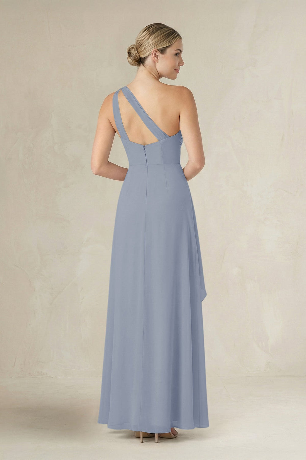 One - Shoulder Sheath Ruched Ruffled Bridesmaid Dress in Twilight - KISS BRIDAL Bridesmaid Dresses