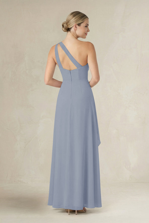One - Shoulder Sheath Ruched Ruffled Bridesmaid Dress in Twilight - SHE IS ME Bridesmaid Dresses