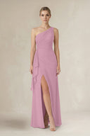 One - Shoulder Sheath Ruched Ruffled Bridesmaid Dress in Vintage Mauve - SHE IS ME Bridesmaid Dresses