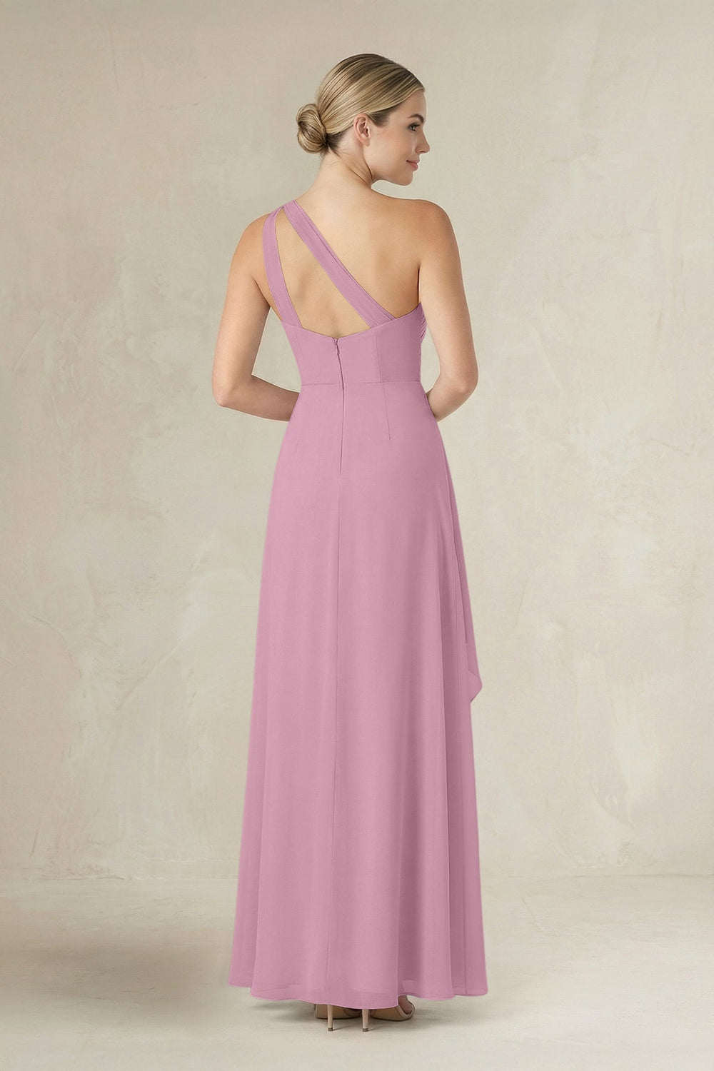 One - Shoulder Sheath Ruched Ruffled Bridesmaid Dress in Vintage Mauve - KISS BRIDAL Bridesmaid Dresses