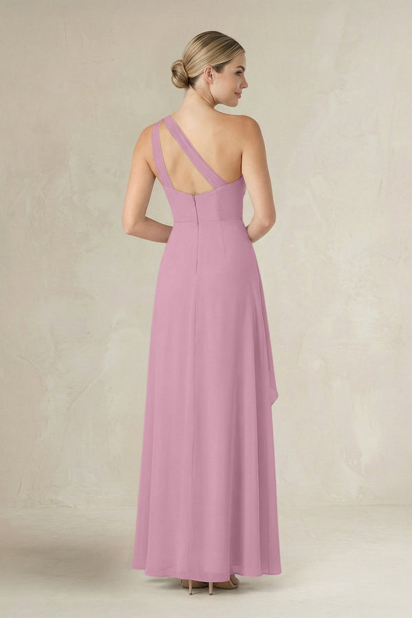One - Shoulder Sheath Ruched Ruffled Bridesmaid Dress in Vintage Mauve - SHE IS ME Bridesmaid Dresses