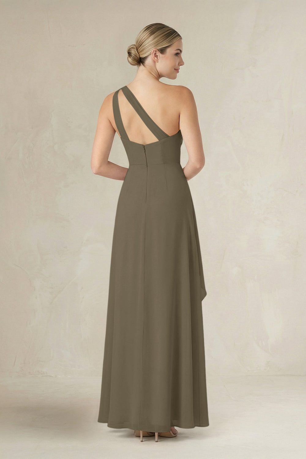 One - Shoulder Sheath Ruched Ruffled Bridesmaid Dress in Willow Green - KISS BRIDAL Bridesmaid Dresses