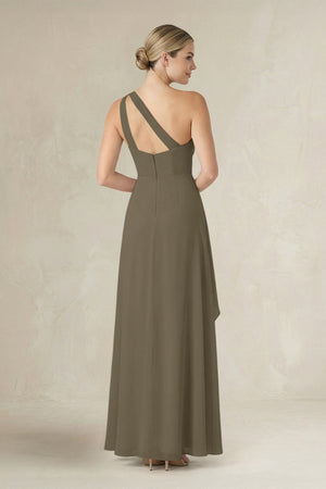 One - Shoulder Sheath Ruched Ruffled Bridesmaid Dress in Willow Green - SHE IS ME Bridesmaid Dresses