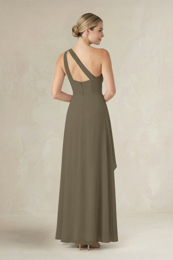 One - Shoulder Sheath Ruched Ruffled Bridesmaid Dress in Willow Green - SHE IS ME Bridesmaid Dresses