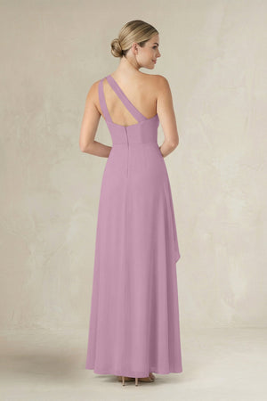 One - Shoulder Sheath Ruched Ruffled Bridesmaid Dress in Wisteria - SHE IS ME Bridesmaid Dresses