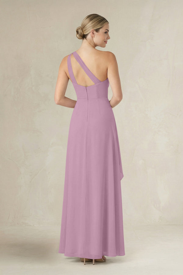 One - Shoulder Sheath Ruched Ruffled Bridesmaid Dress in Wisteria - SHE IS ME Bridesmaid Dresses