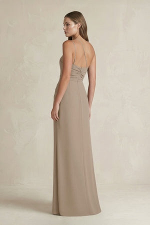 One - Shoulder Sheath Satin Bridesmaid Dress in Almond - KISS BRIDAL Bridesmaid Dresses