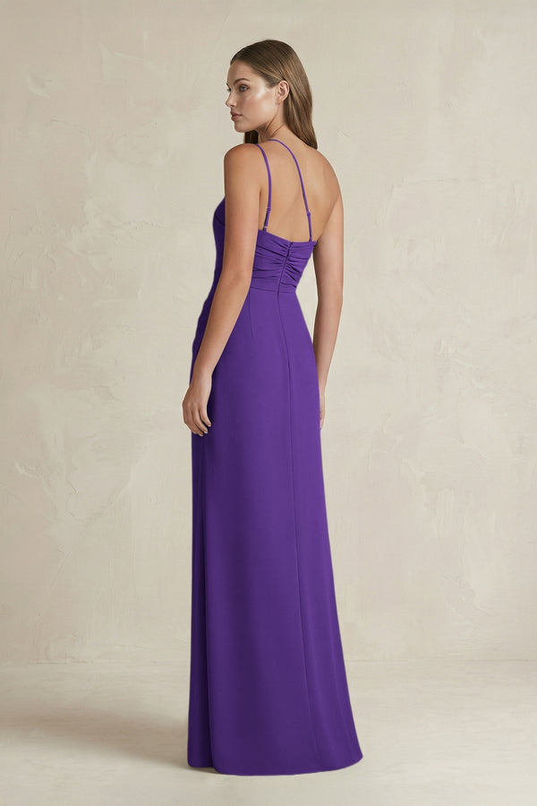 One - Shoulder Sheath Satin Bridesmaid Dress in Amethyst - KISS BRIDAL Bridesmaid Dresses
