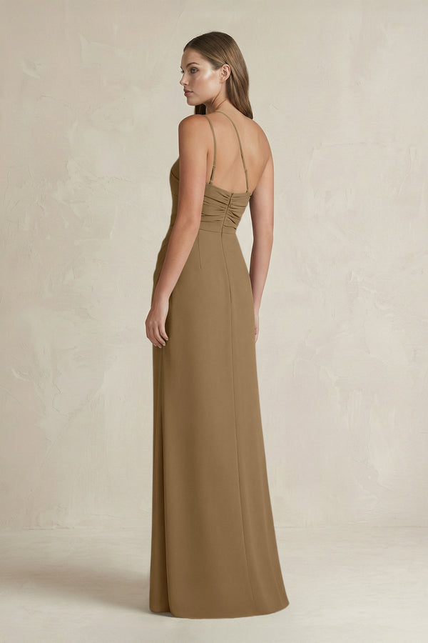 One - Shoulder Sheath Satin Bridesmaid Dress in Apple Cinnamon - KISS BRIDAL Bridesmaid Dresses