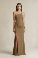 One - Shoulder Sheath Satin Bridesmaid Dress in Apple Cinnamon - KISS BRIDAL Bridesmaid Dresses