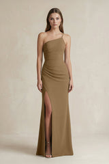 One - Shoulder Sheath Satin Bridesmaid Dress in Apple Cinnamon - KISS BRIDAL Bridesmaid Dresses